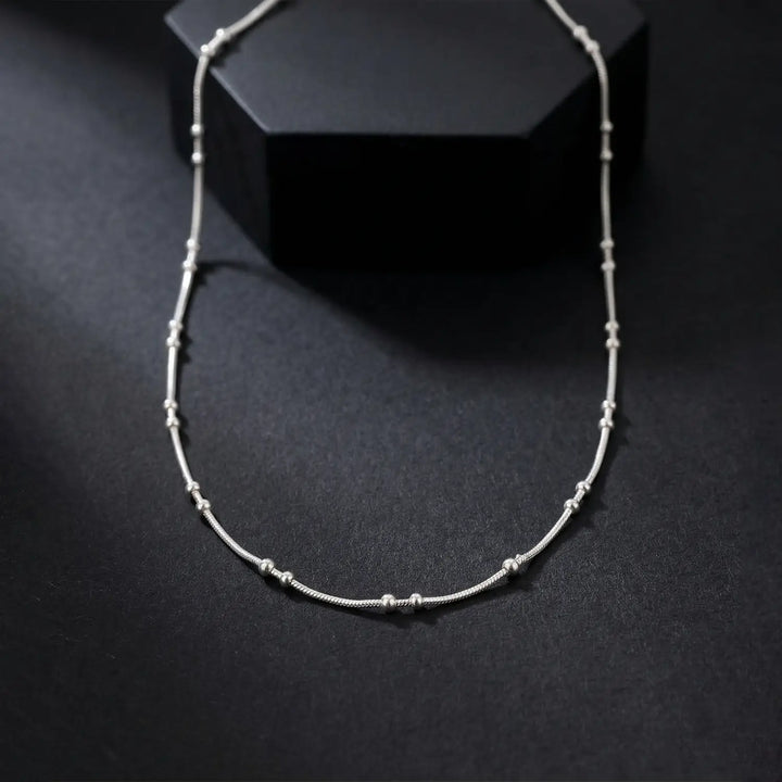 Delicate Beaded Station Pure Silver Chain- Made With Pure 925 Silver