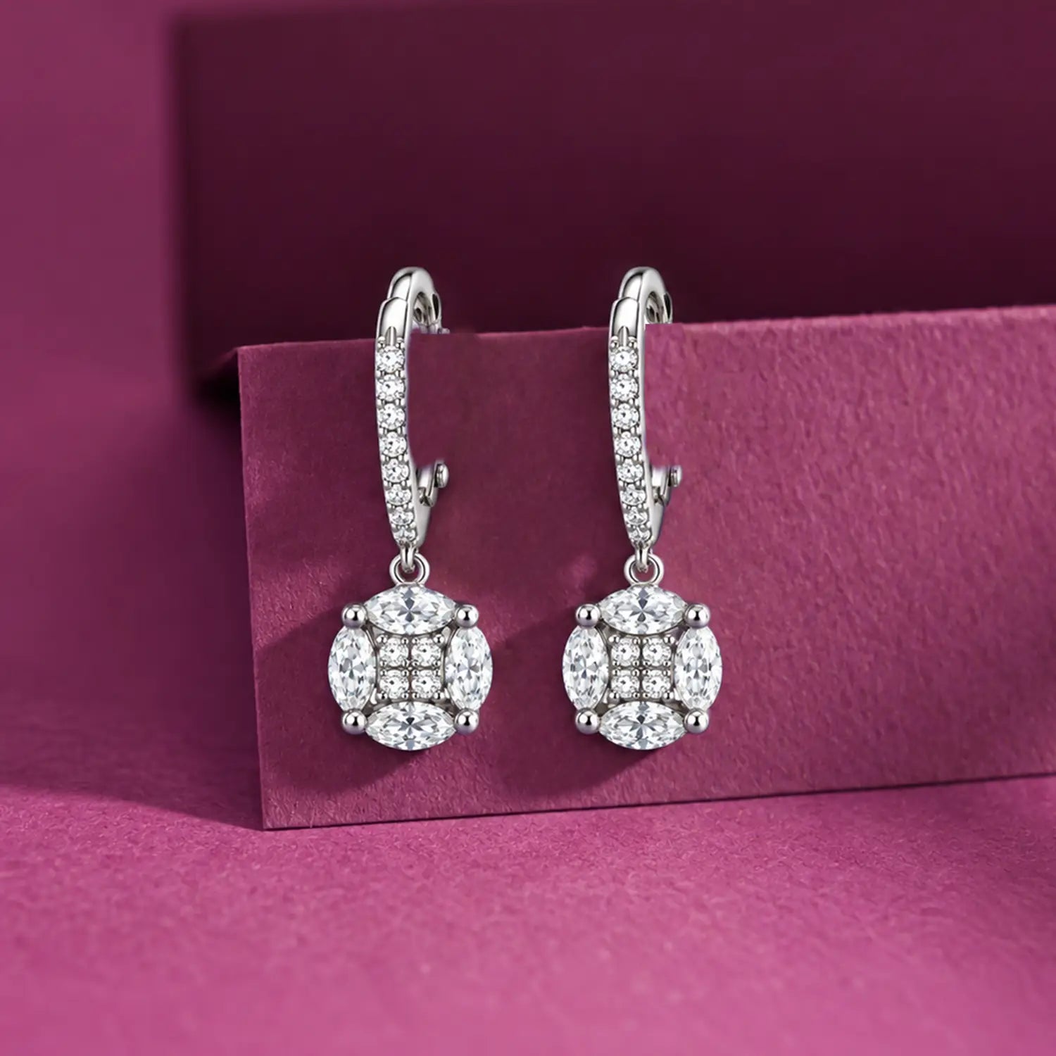Elegant Radiant Crystal Drop Silver Earrings - Made With Pure 925 Silver