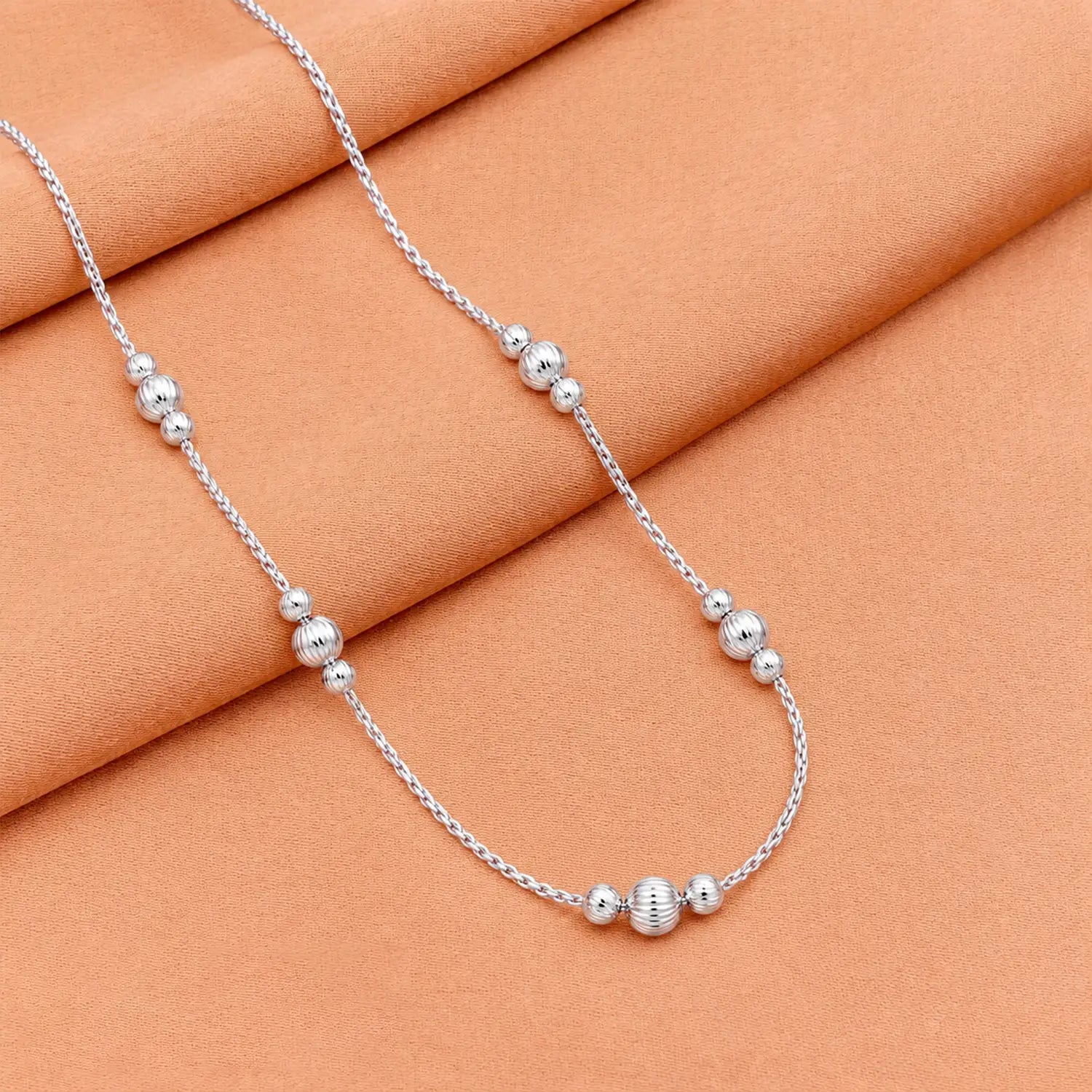 Elegant Textured Bead Silver Chain - Made With Pure 925 Silver