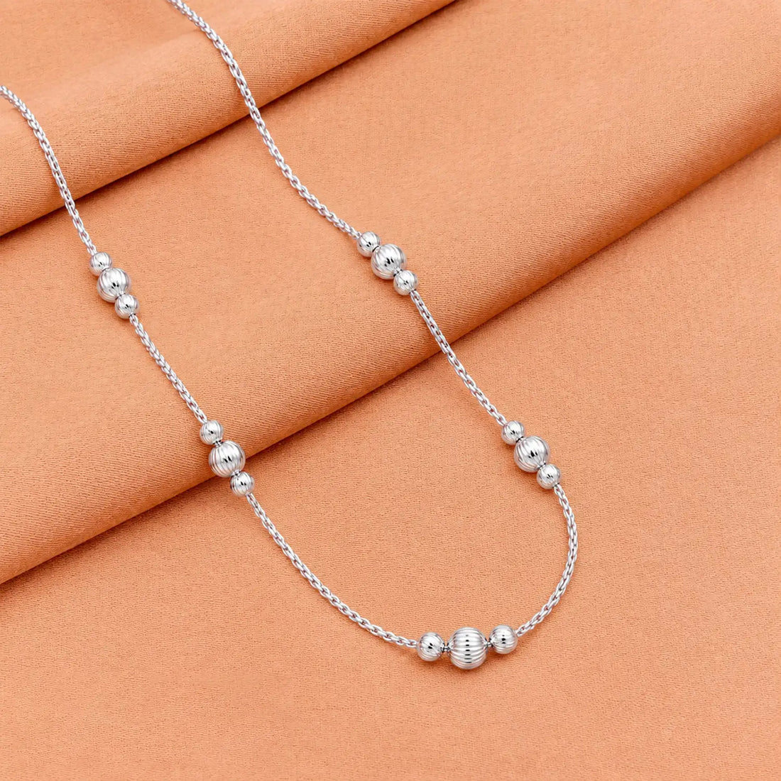 Elegant Textured Bead Silver Chain - Made With Pure 925 Silver