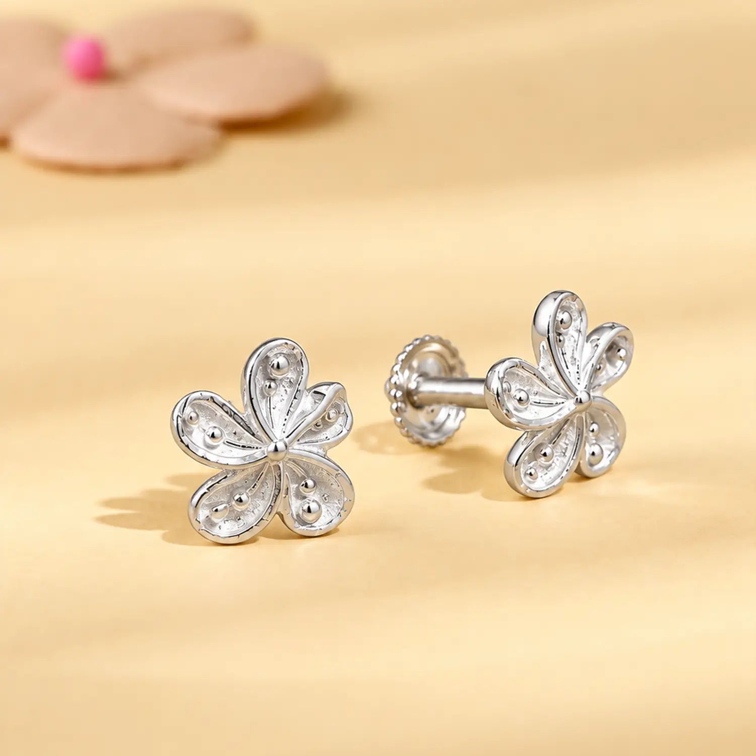 Elegant Floral Filigree Silver Stud Earrings - Made With Pure 925 Silver