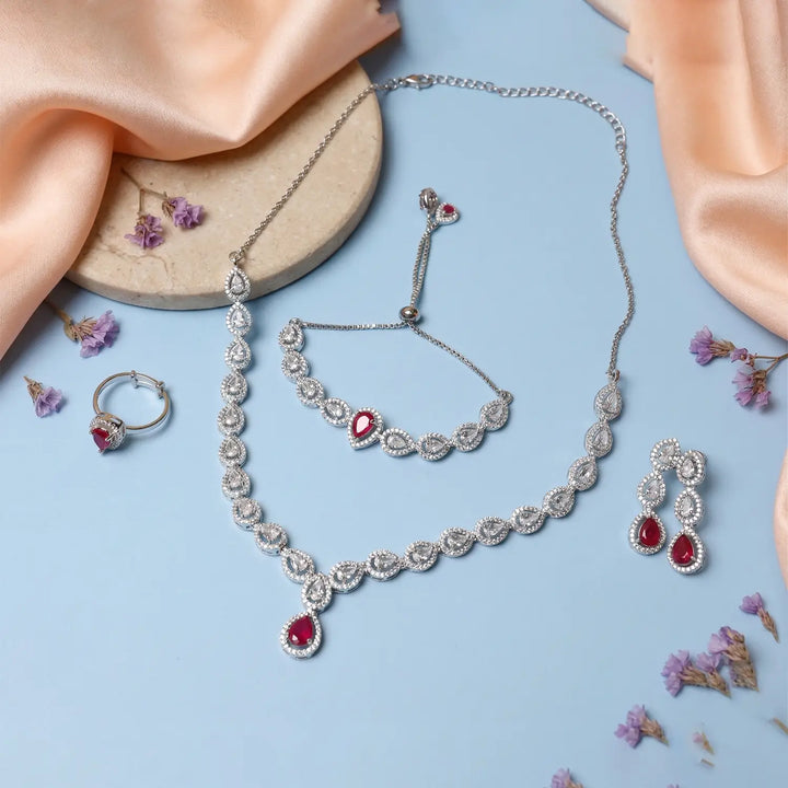 Royal Ruby Drop CZ Pure Silver Jewellery Set- Made With Pure 925 Silver