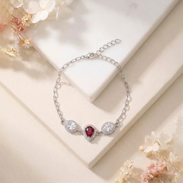 Elegant Ruby Heart CZ Pure Silver Bracelet - Made With Pure 925 Silver