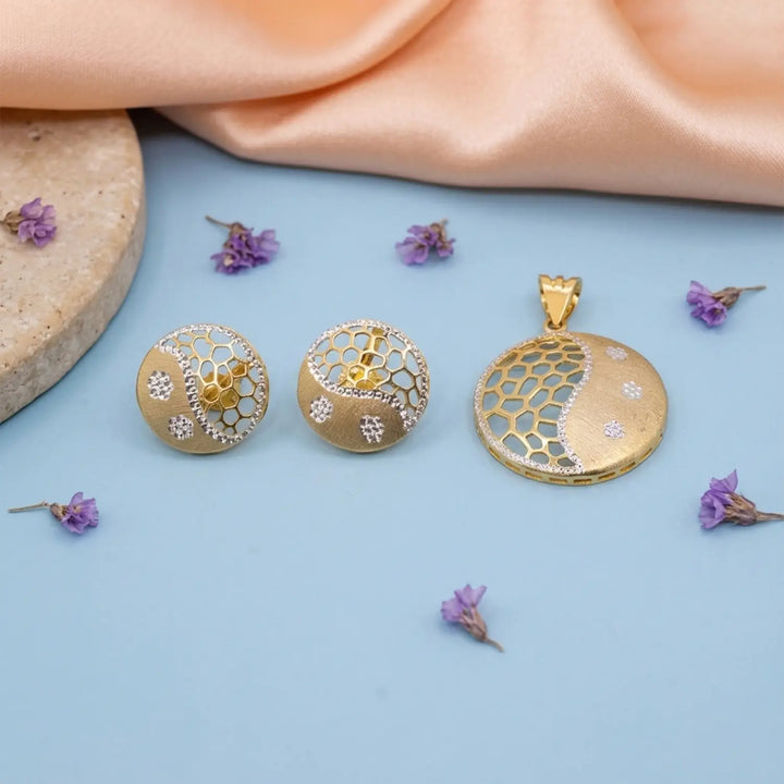 Premium Gold Polish Pure Silver Designer Pendant Set with Earrings - Made With Pure 925 Silver
