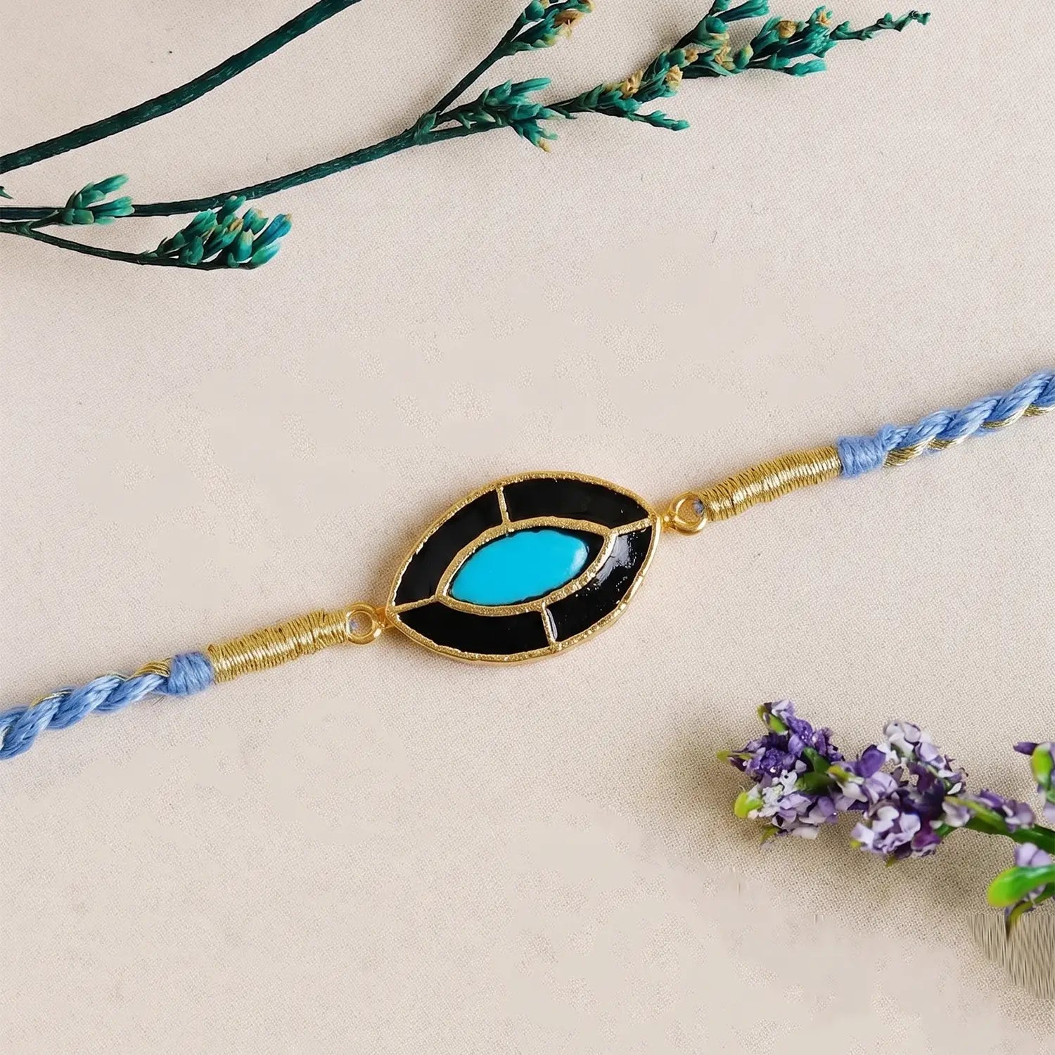 Sky Blue Evil Eye Silver Rakhi - Made With Pure 925 Silver