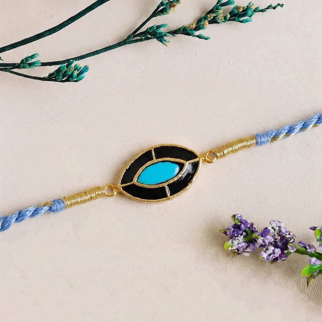 Sky Blue Evil Eye Silver Rakhi - Made With Pure 925 Silver