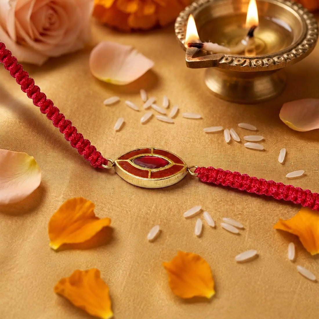 Elegant Silver Rakhi with Red Stone Accent - Made With Pure 925 Silver
