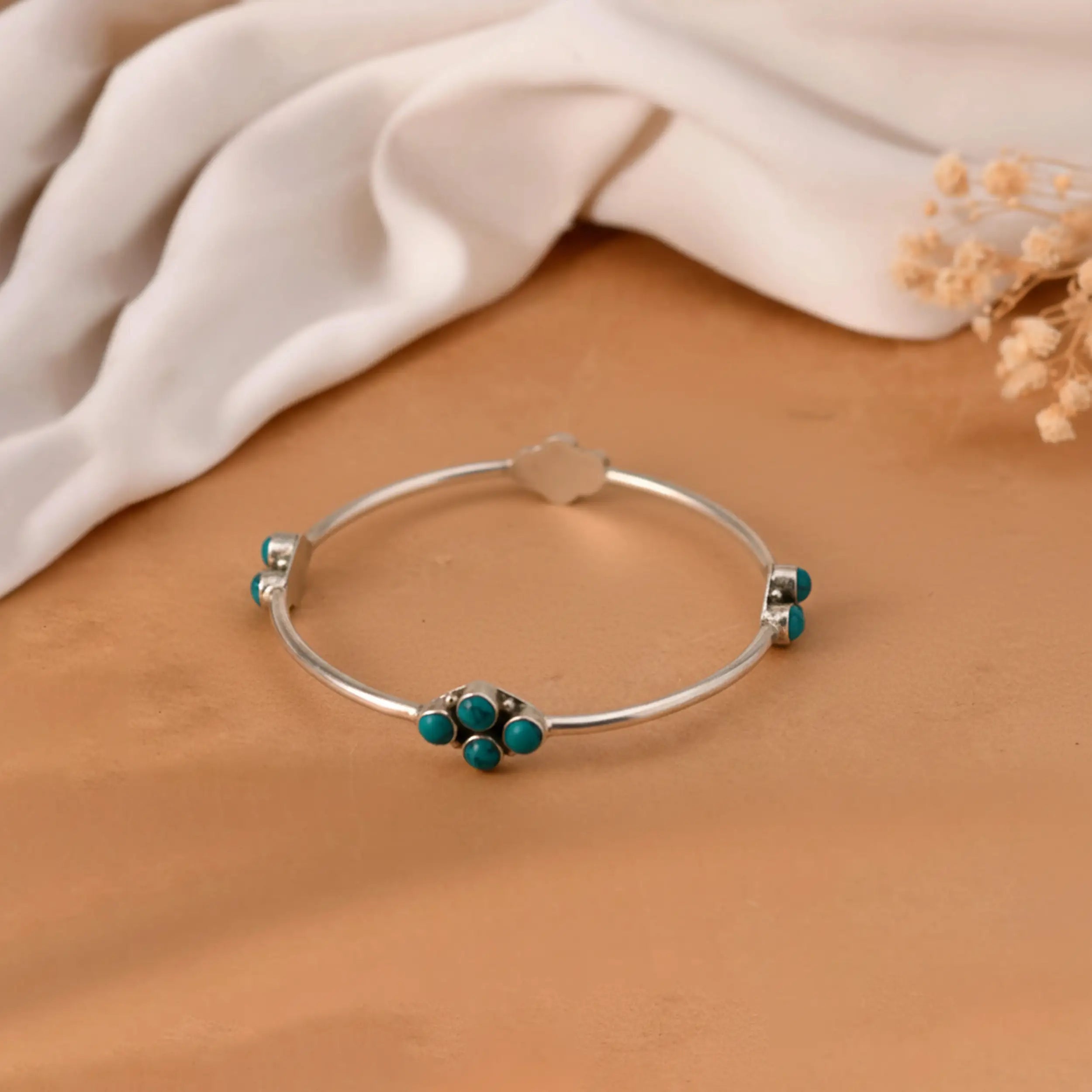 Turquoise Blossom Sterling Silver Bracelet - Made With Pure 925 Silver