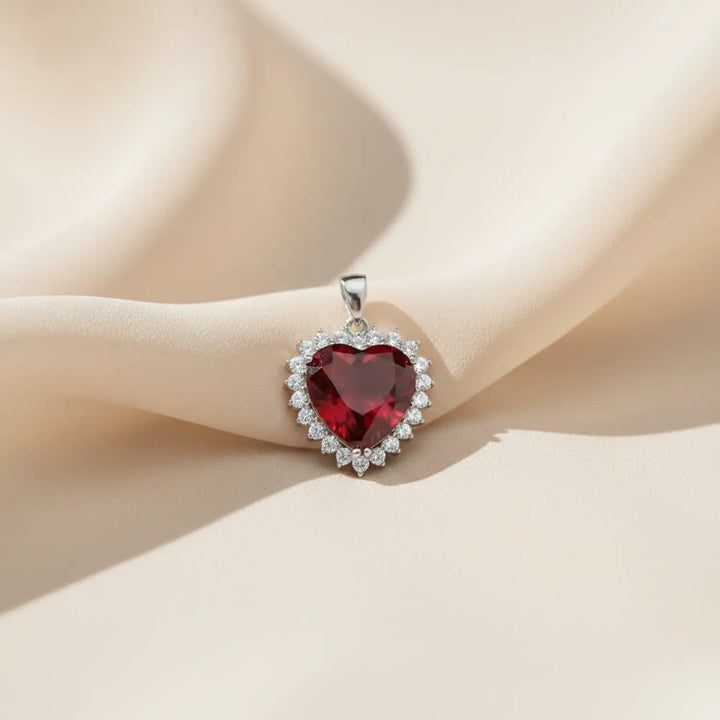Pure Silver Heart-Shaped Red Gemstone Pendant - Made With Pure 925 Silver