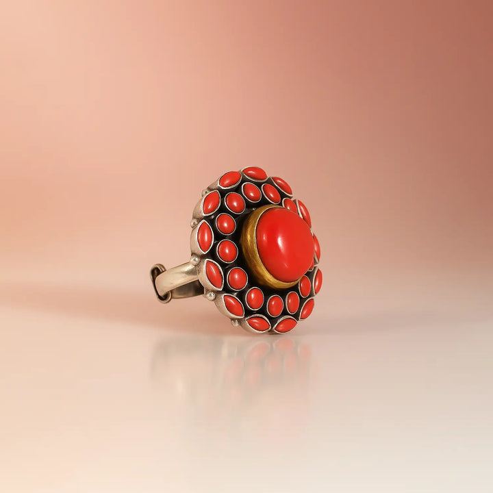 Silver Red Stone Adjustable Ring- Made With Pure 925 Silver