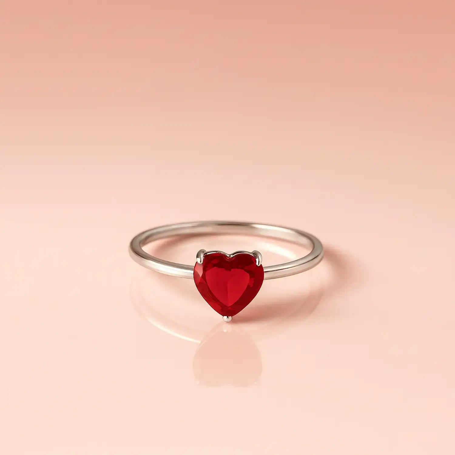 Pure Silver Heart-Shaped Red Stone Ring - Made With Pure 925 Silver