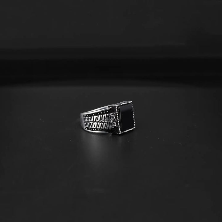 Pure Silver Black Onyx Rectangle Ring- Made With Pure 925 Silver