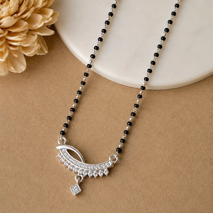 Elegant Crescent Drop Silver Mangalsutra - Made With Pure 925 Silver