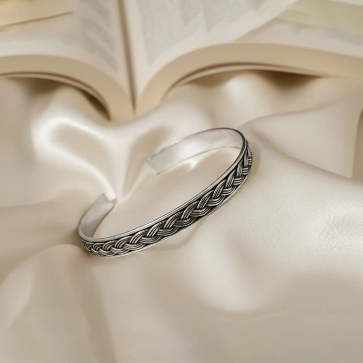 Classic Braided Oxidised Silver Cuff Bracelet - Made With Pure 925 Silver