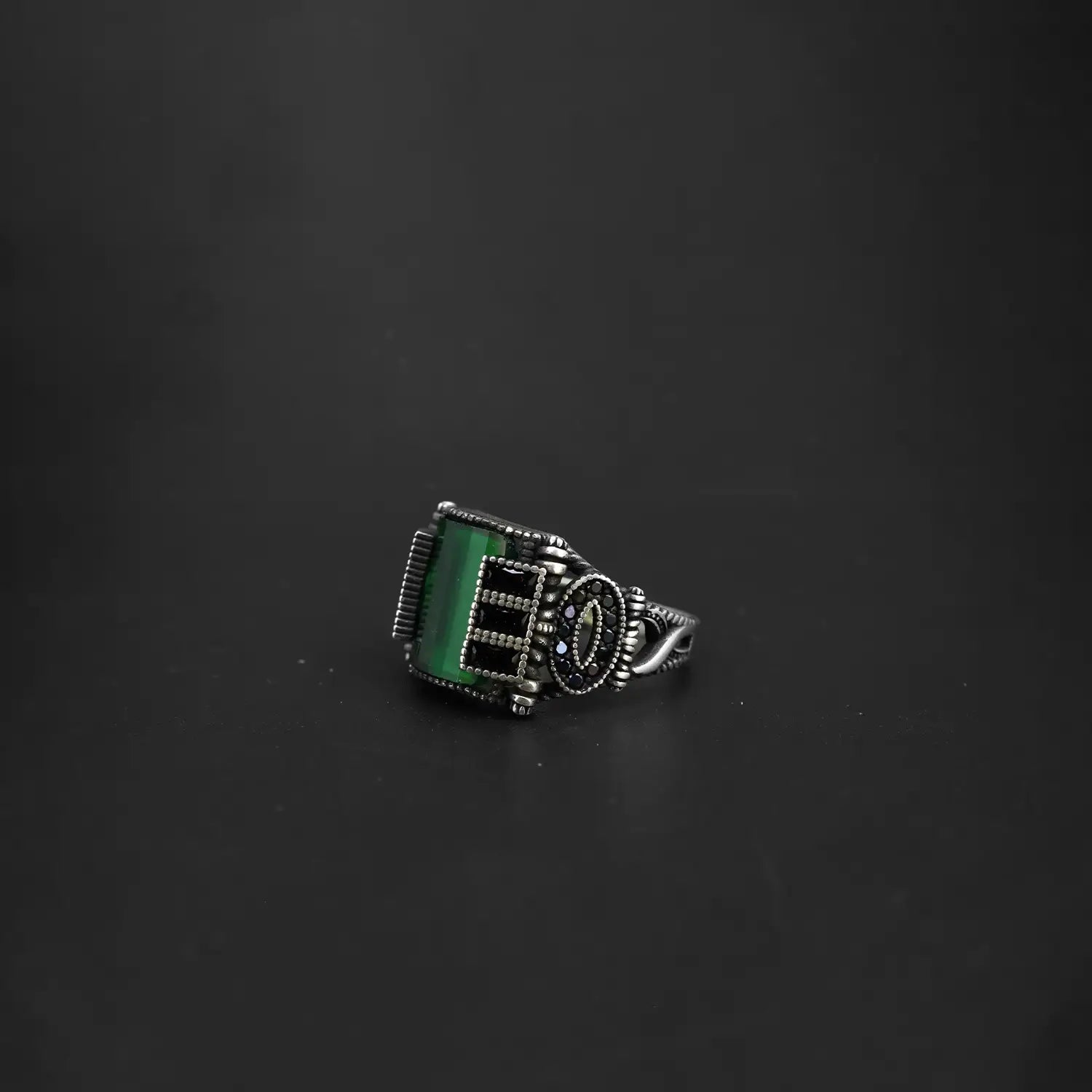 Pure Silver Green Onyx Vintage Ring - Made With Pure 925 Silver