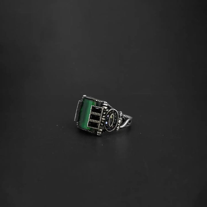 Pure Silver Green Onyx Vintage Ring - Made With Pure 925 Silver