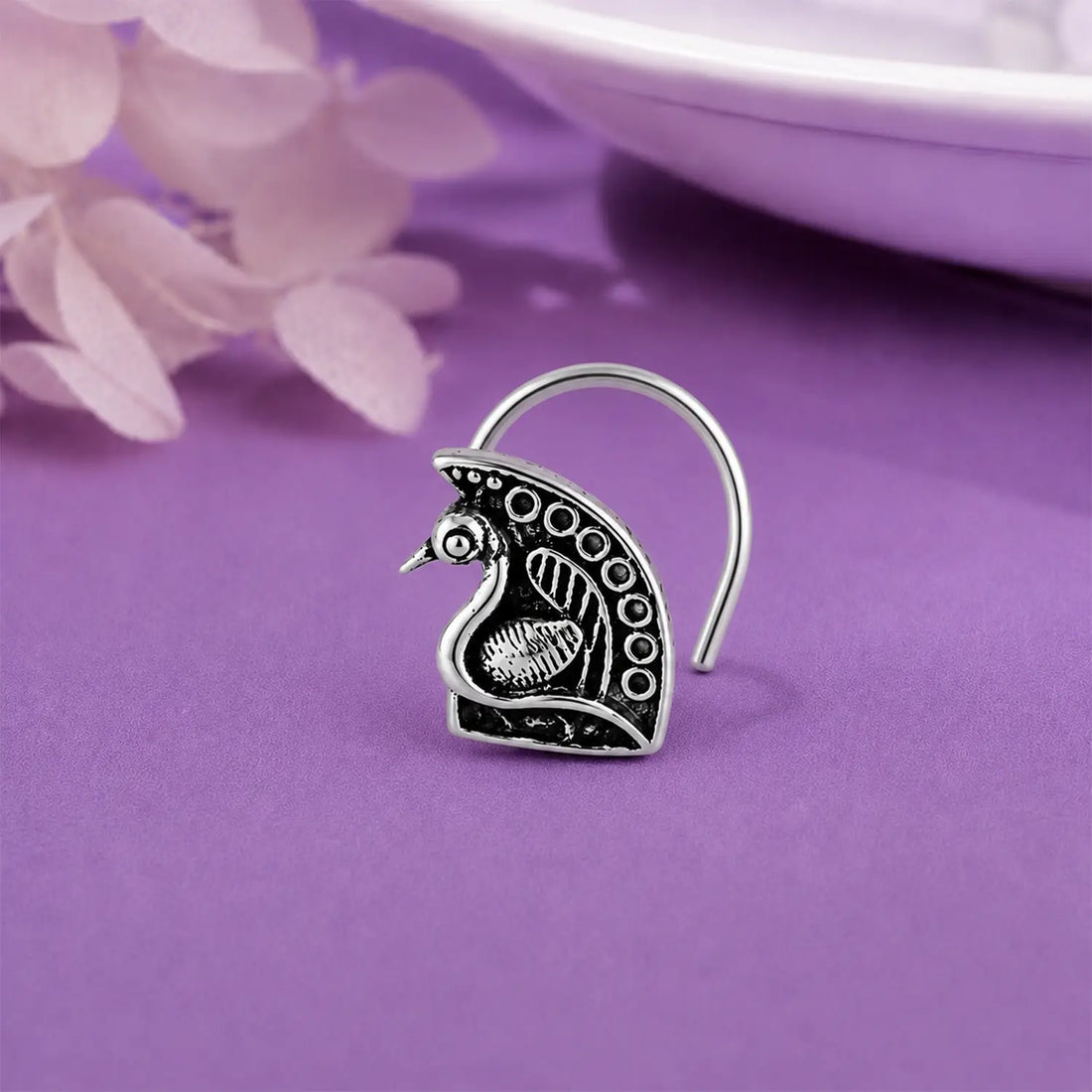 Oxidised Silver Majestic Motif Nose Pin- Made With Pure 925 Silver