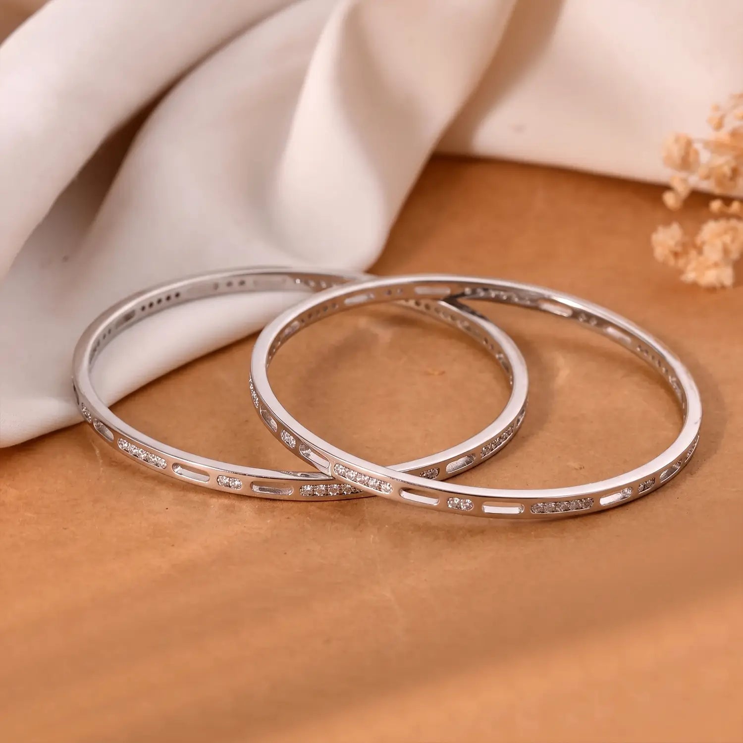 Minimal Sparkle Silver Bangles - Made With Pure 925 Silver
