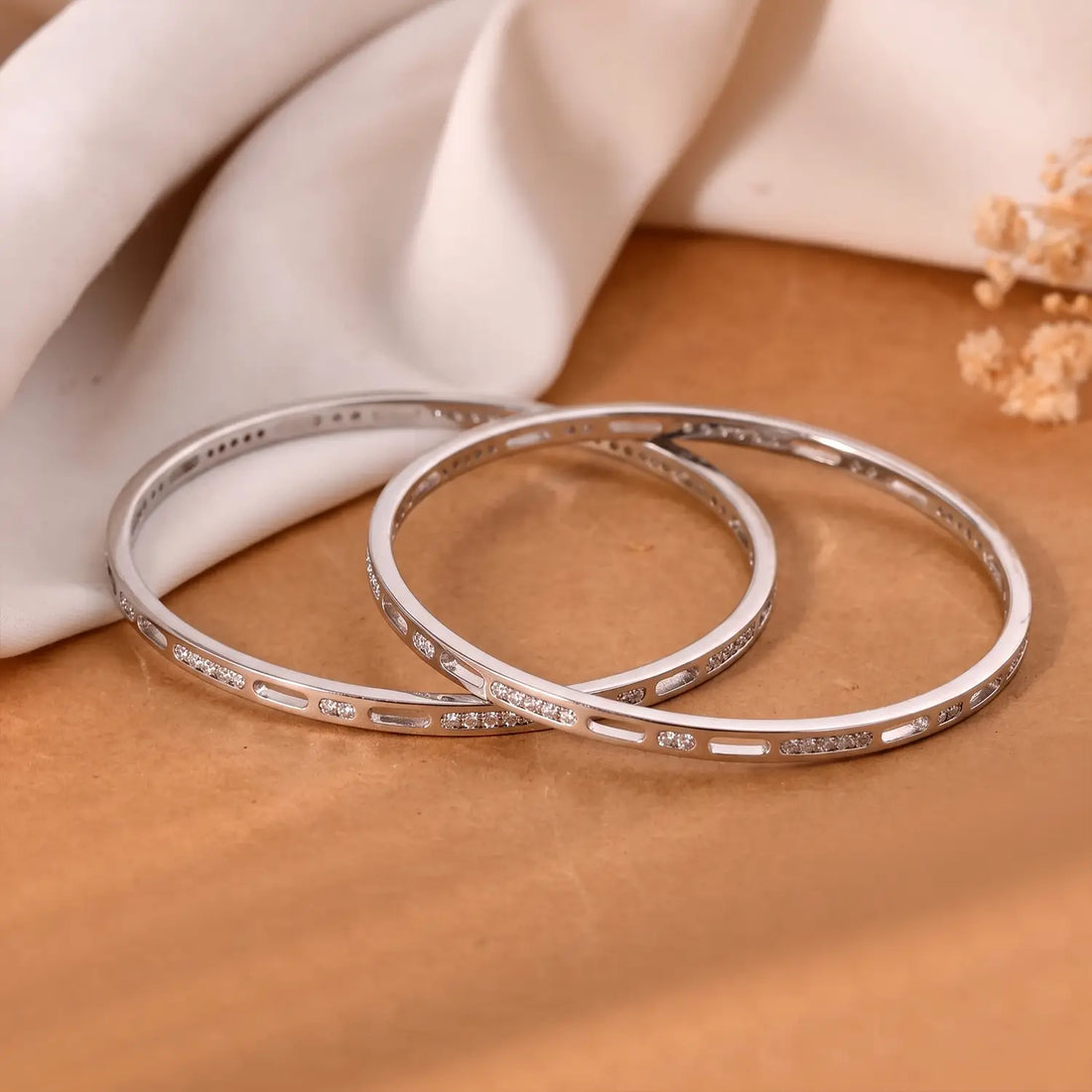 Minimal Sparkle Silver Bangles - Made With Pure 925 Silver