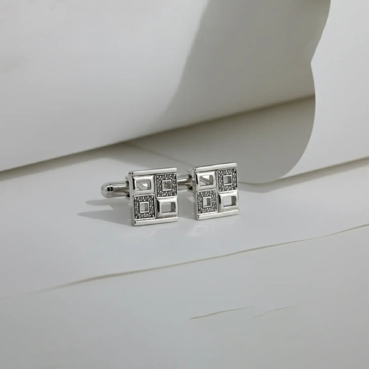 Geometric Grid Design Pure Silver Cufflinks - Made With Pure 925 Silver