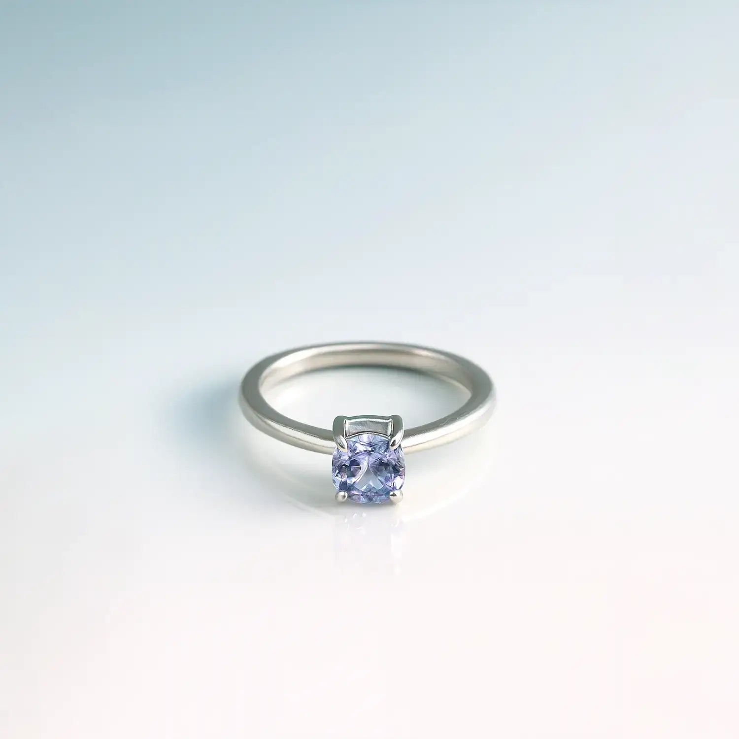 Pure Silver Solitaire Ring with Violet-Blue Stone - Made With Pure 925 Silver