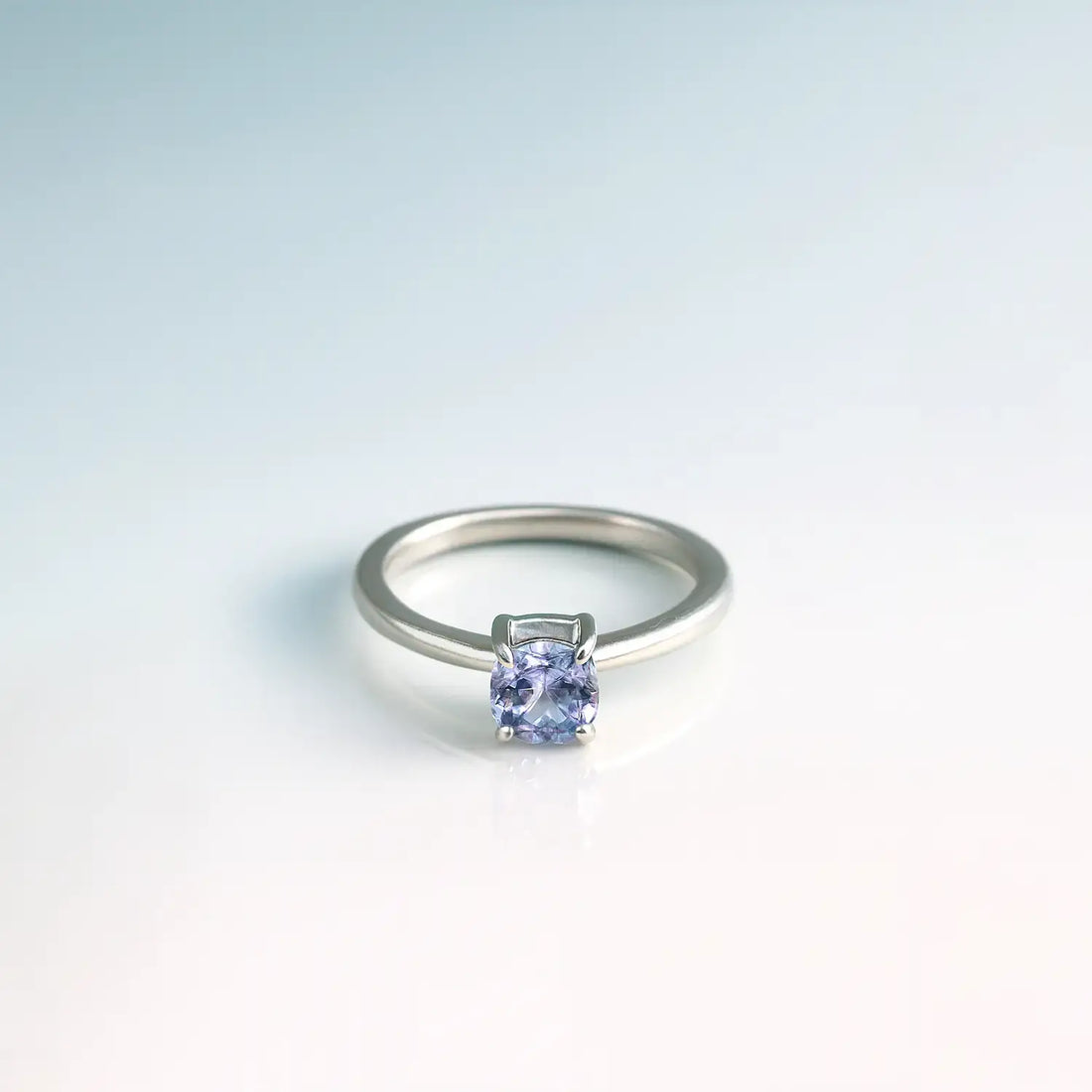Pure Silver Solitaire Ring with Violet-Blue Stone - Made With Pure 925 Silver