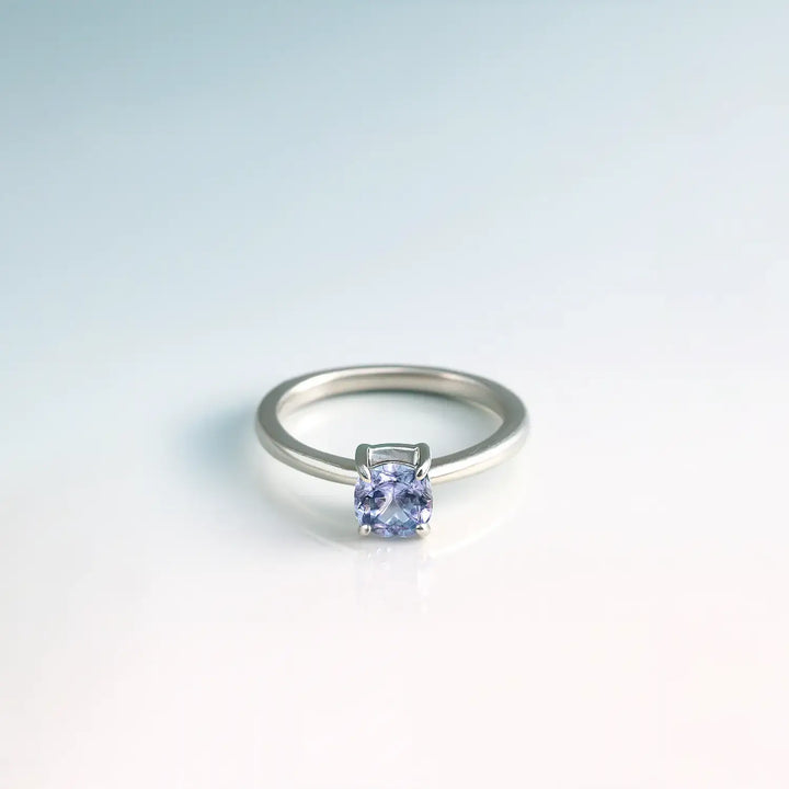 Pure Silver Solitaire Ring with Violet-Blue Stone - Made With Pure 925 Silver