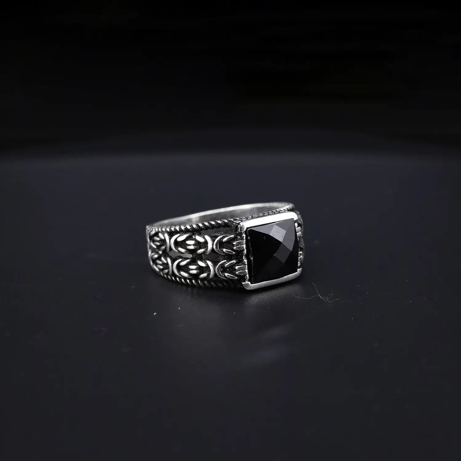 Oxidised Silver Ring with & Black Stone - Made With Pure 925 Silver