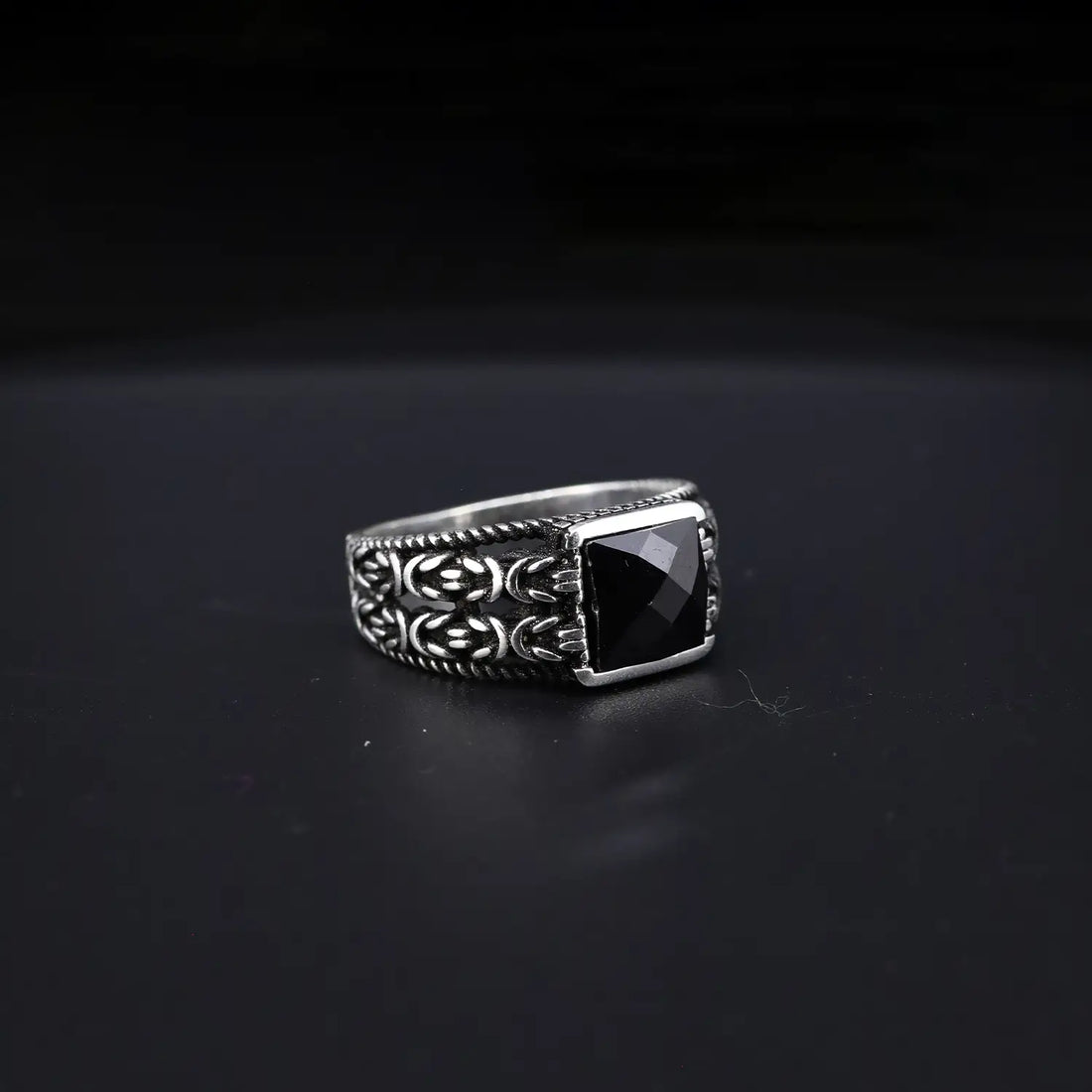 Oxidised Silver Ring with & Black Stone - Made With Pure 925 Silver