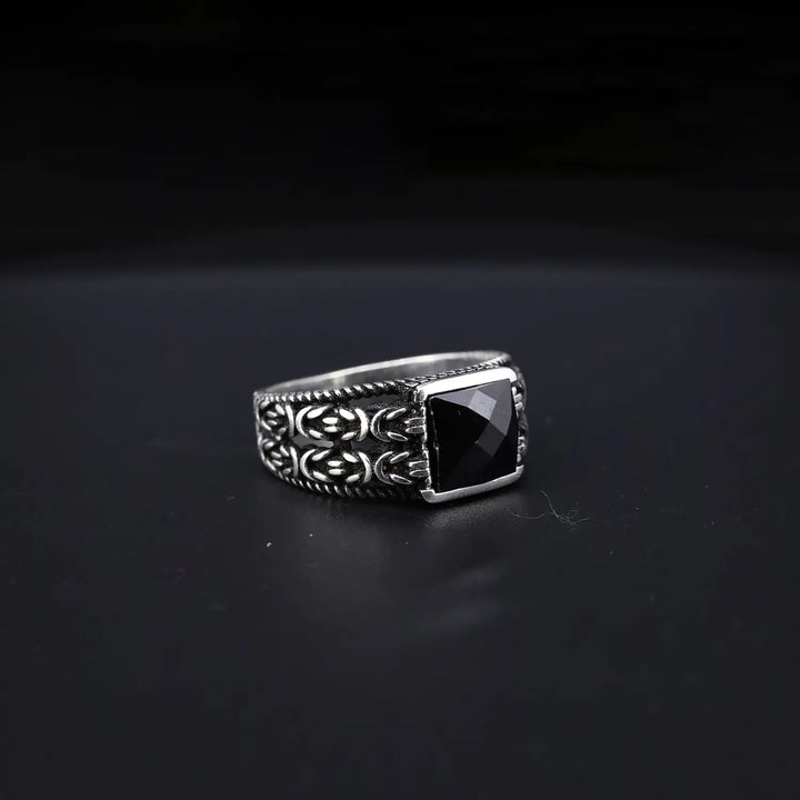 Oxidised Silver Ring with & Black Stone - Made With Pure 925 Silver