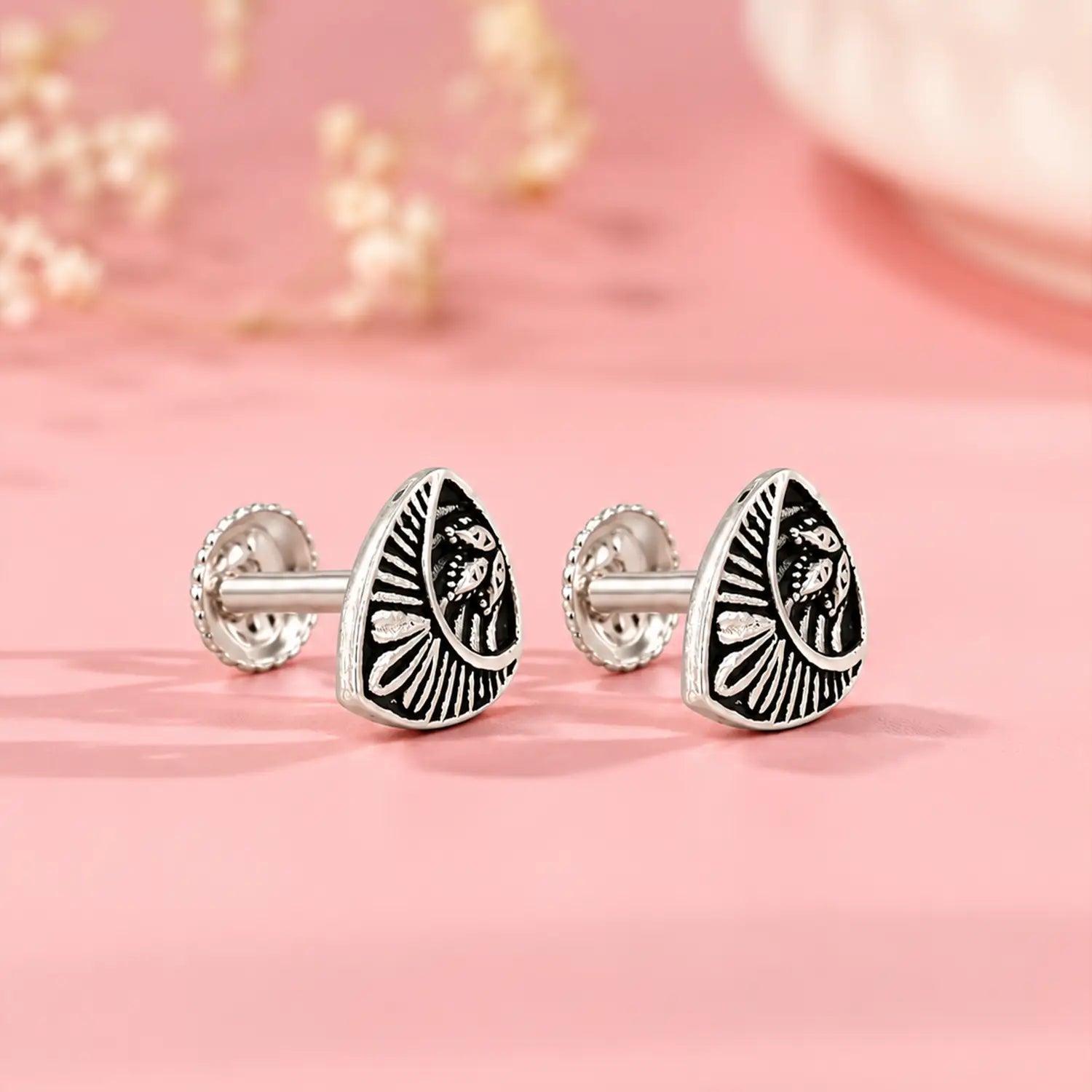 Vintage Teardrop Oxidised Silver Stud Earrings - Made With Pure 925 Silver
