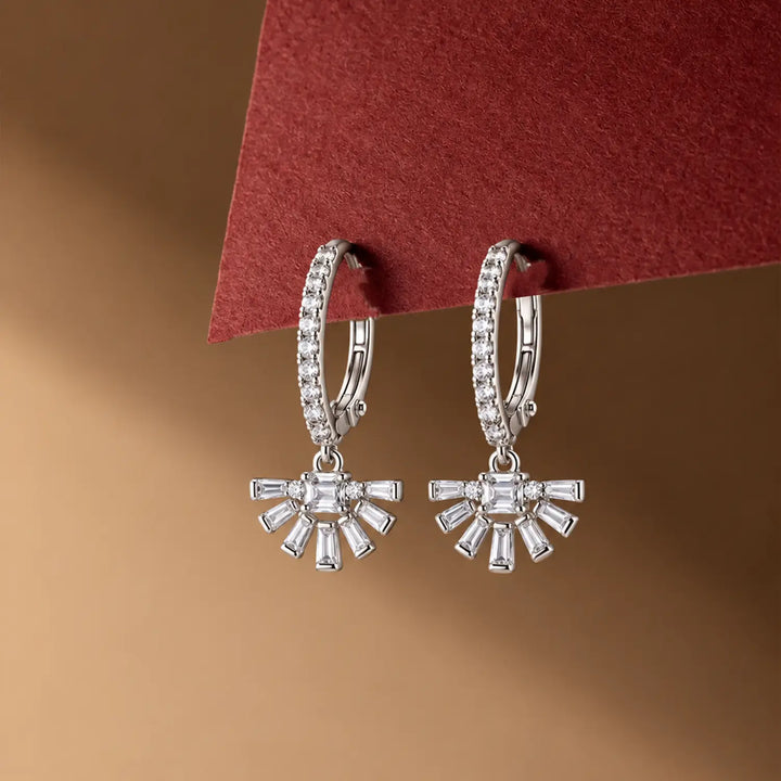 Elegant Sparkling Sunburst Hoop Silver Earrings - Made With Pure 925 Silver