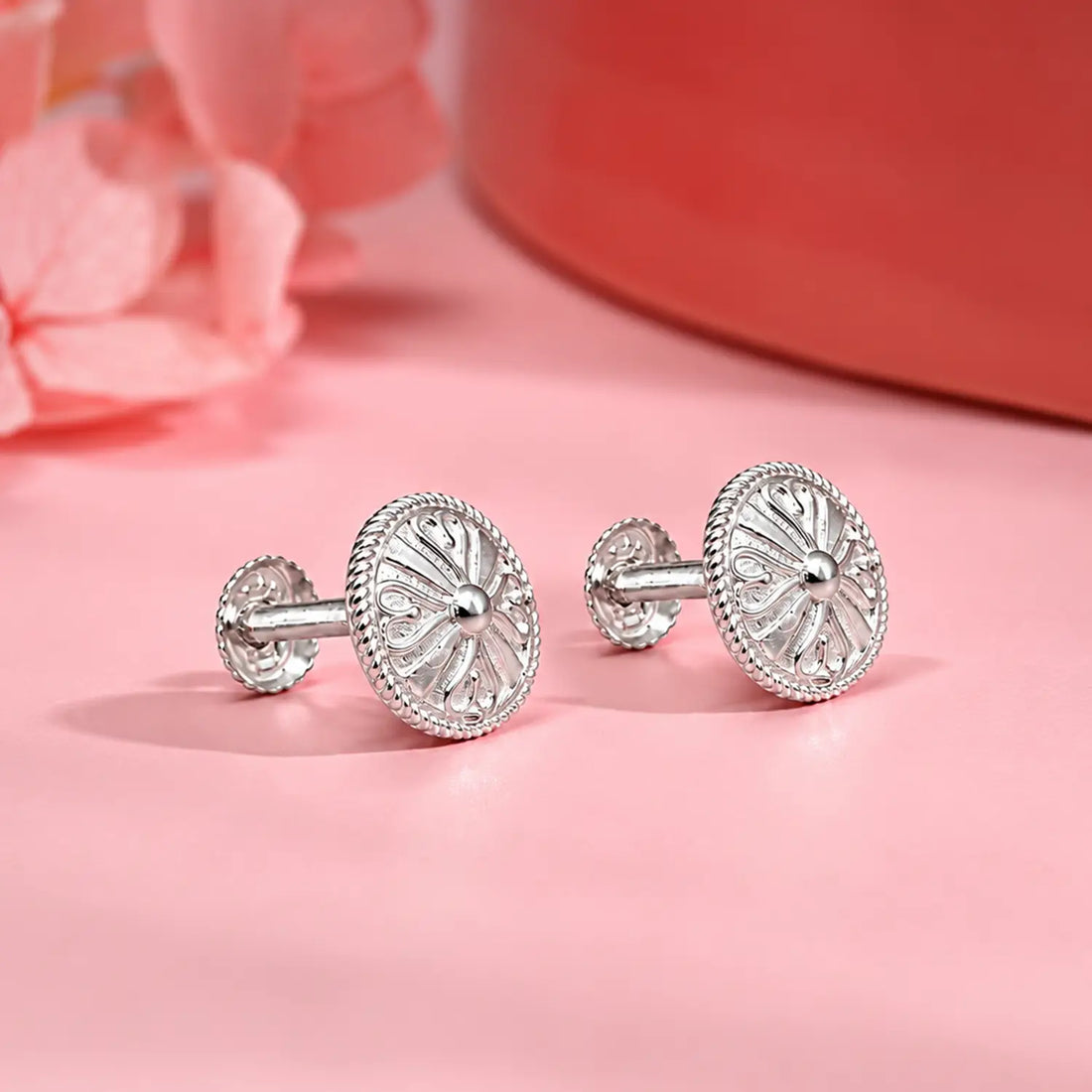 Elegant Round Filigree Silver Stud Earrings - Made With Pure 925 Silver