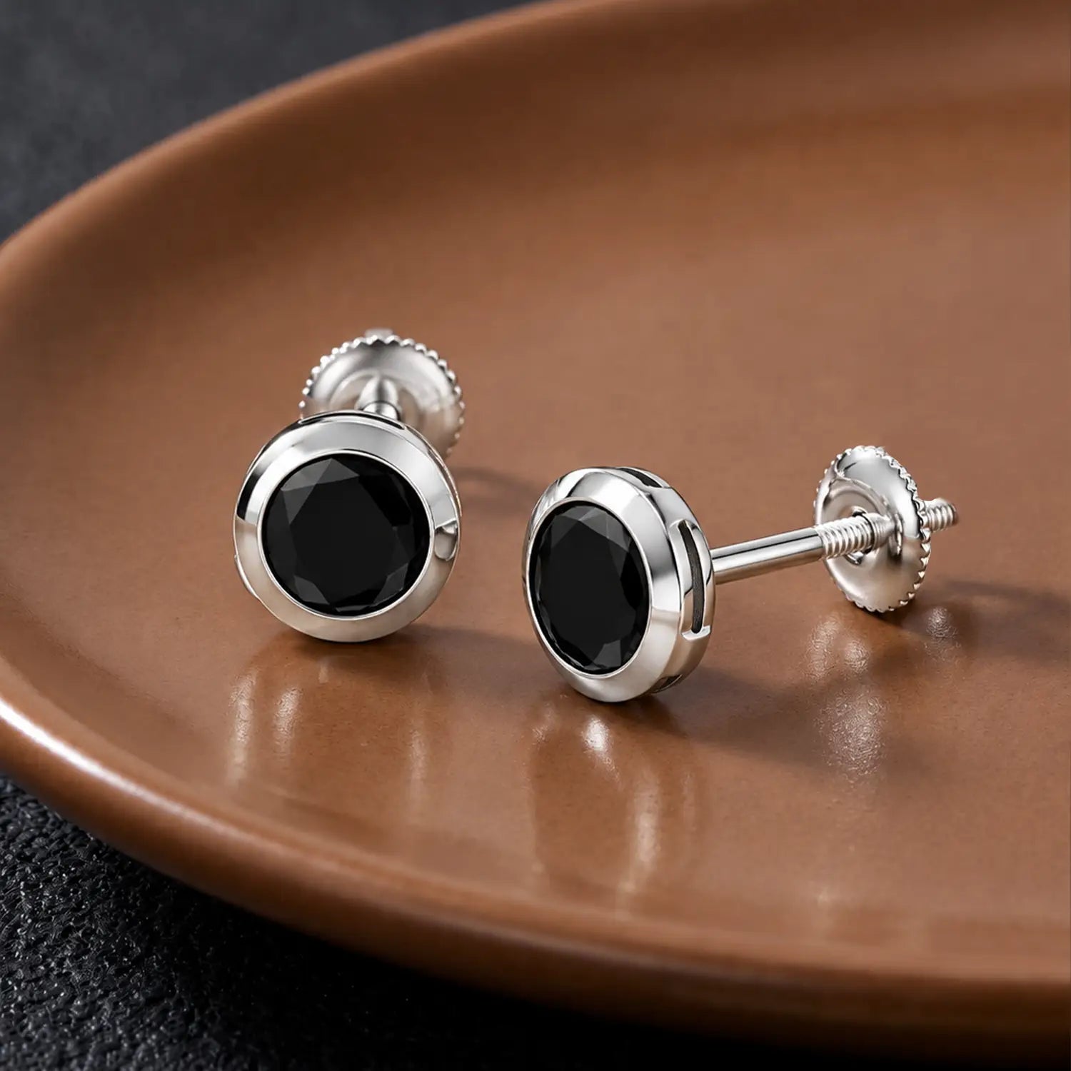 Classic Black Stone Silver Stud Earrings for Men - Made With Pure 925 Silver