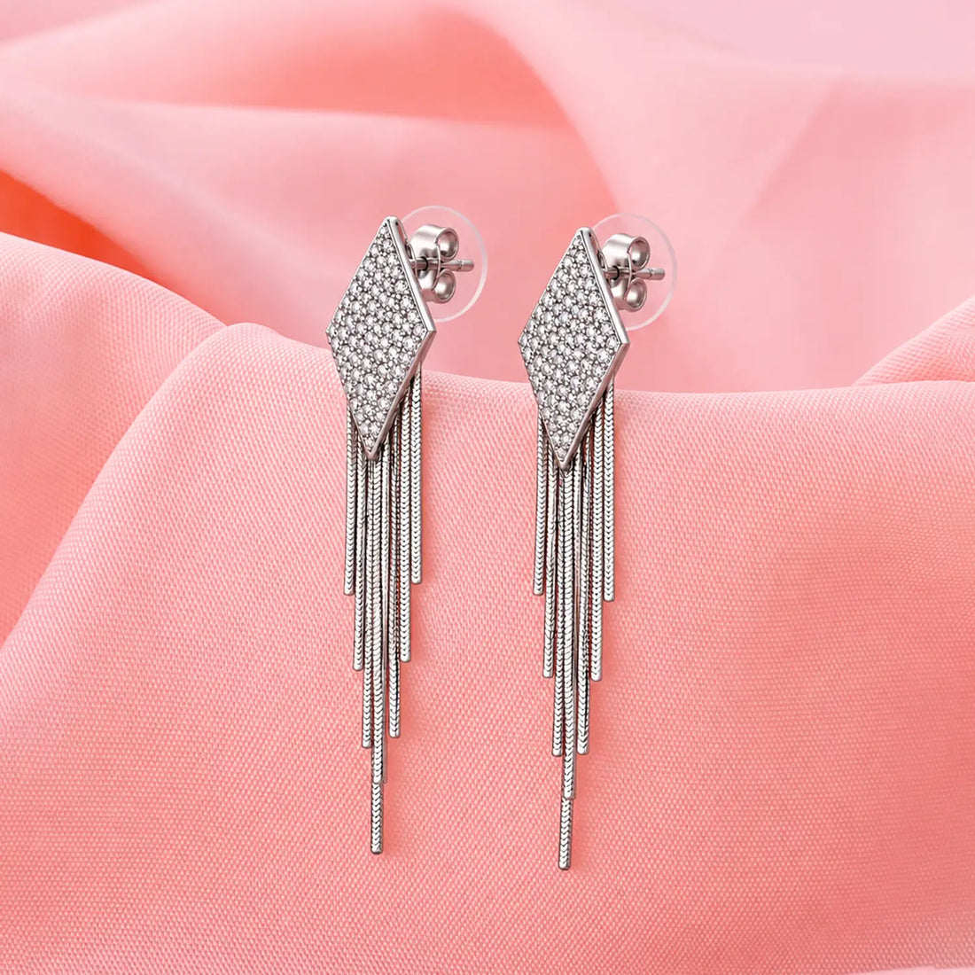 Elegant Geometric Crystal Cascade Silver Earrings - Made With Pure 925 Silver