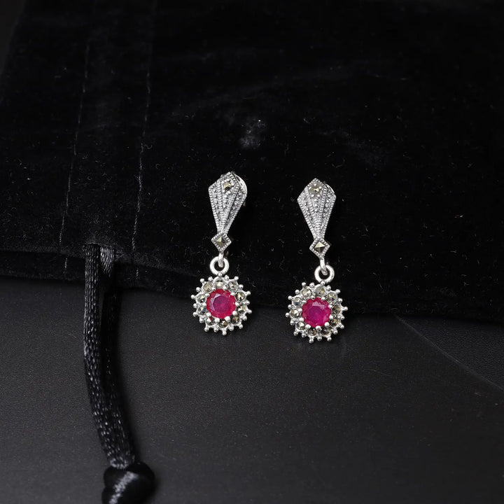 Ruby Bloom Oxidized Silver Drop Earrings- Made With Pure 925 Silver