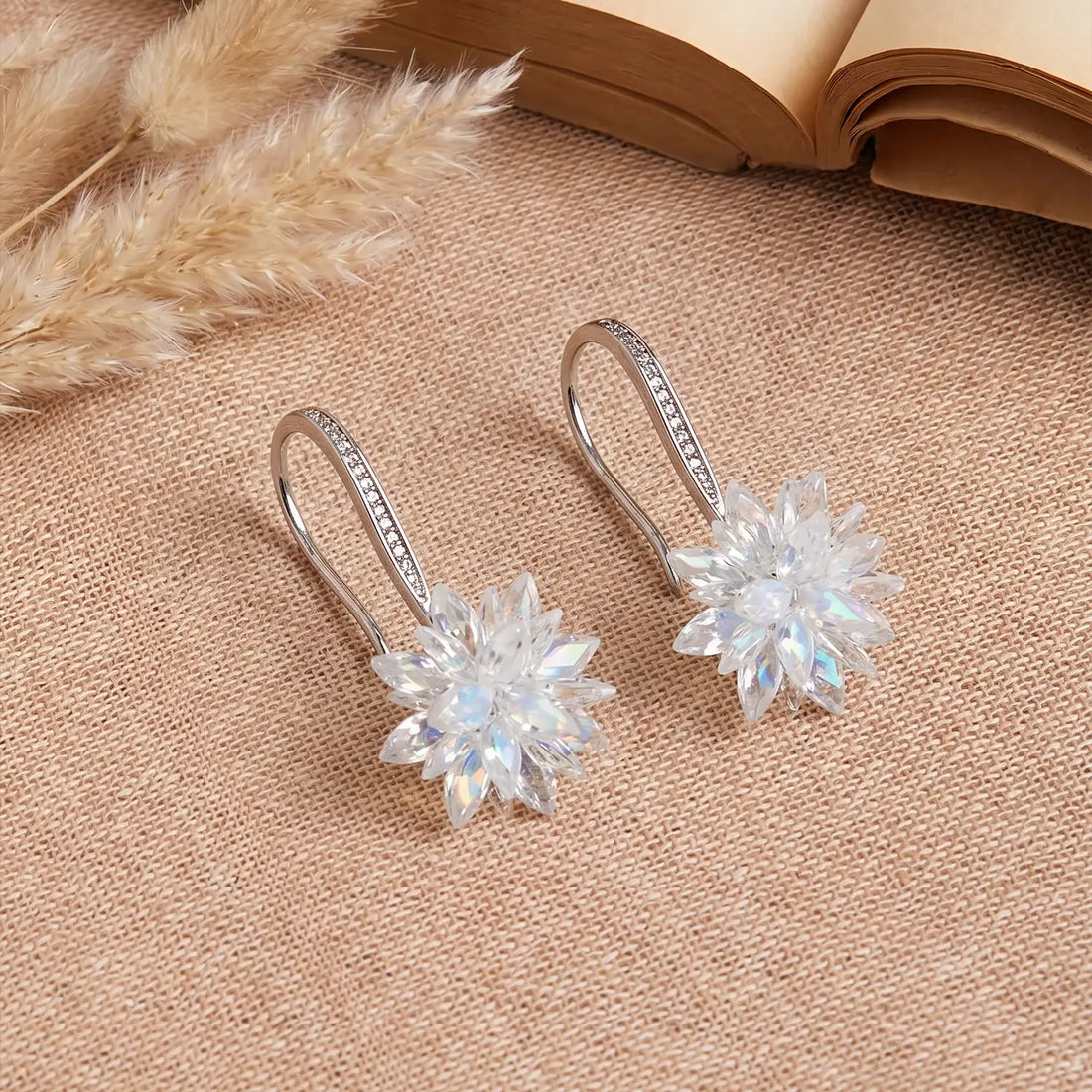 Crystal Bloom Hook Earrings - Made With Pure 925 Silver