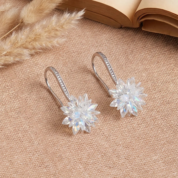 Crystal Bloom Hook Earrings - Made With Pure 925 Silver
