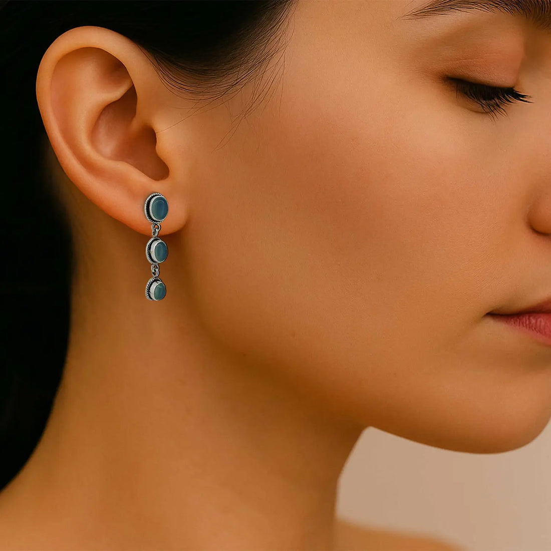 Pure Silver Drop Earrings with Blue - Made With Pure 925 Silver