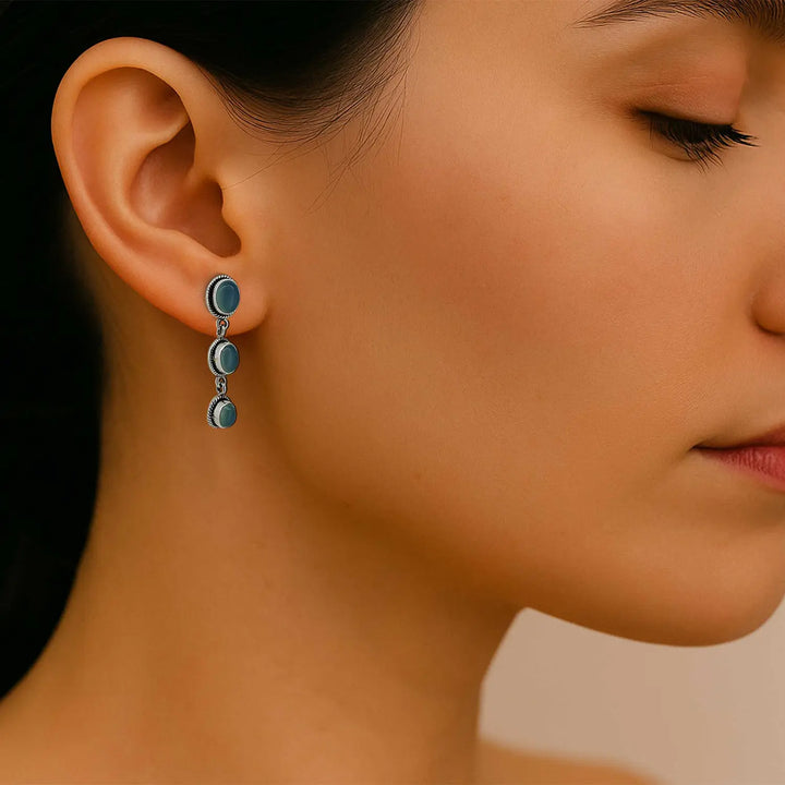 Pure Silver Drop Earrings with Blue - Made With Pure 925 Silver