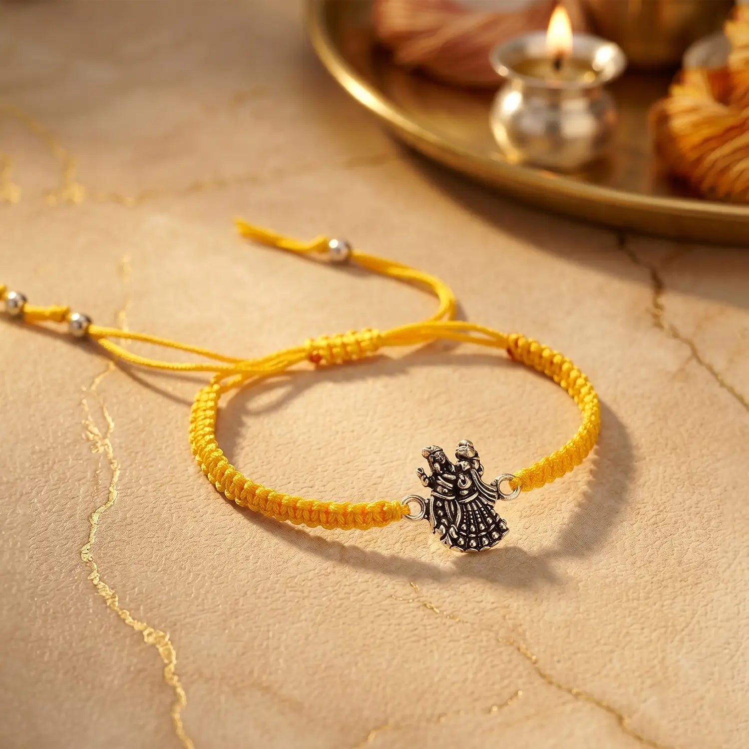 Divine Radha Krishna Silver Rakhi - Made With Pure 925 Silver