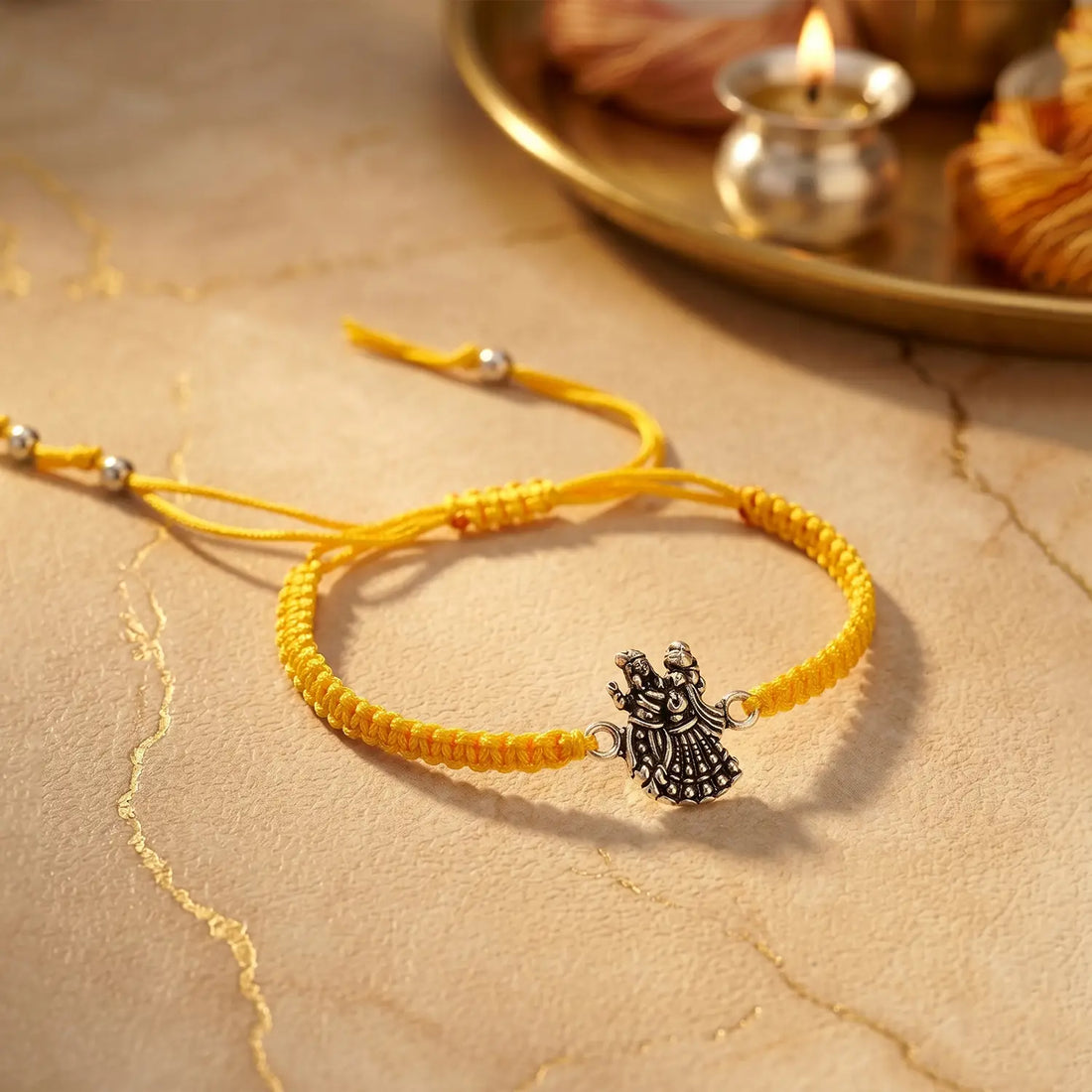 Divine Radha Krishna Silver Rakhi - Made With Pure 925 Silver
