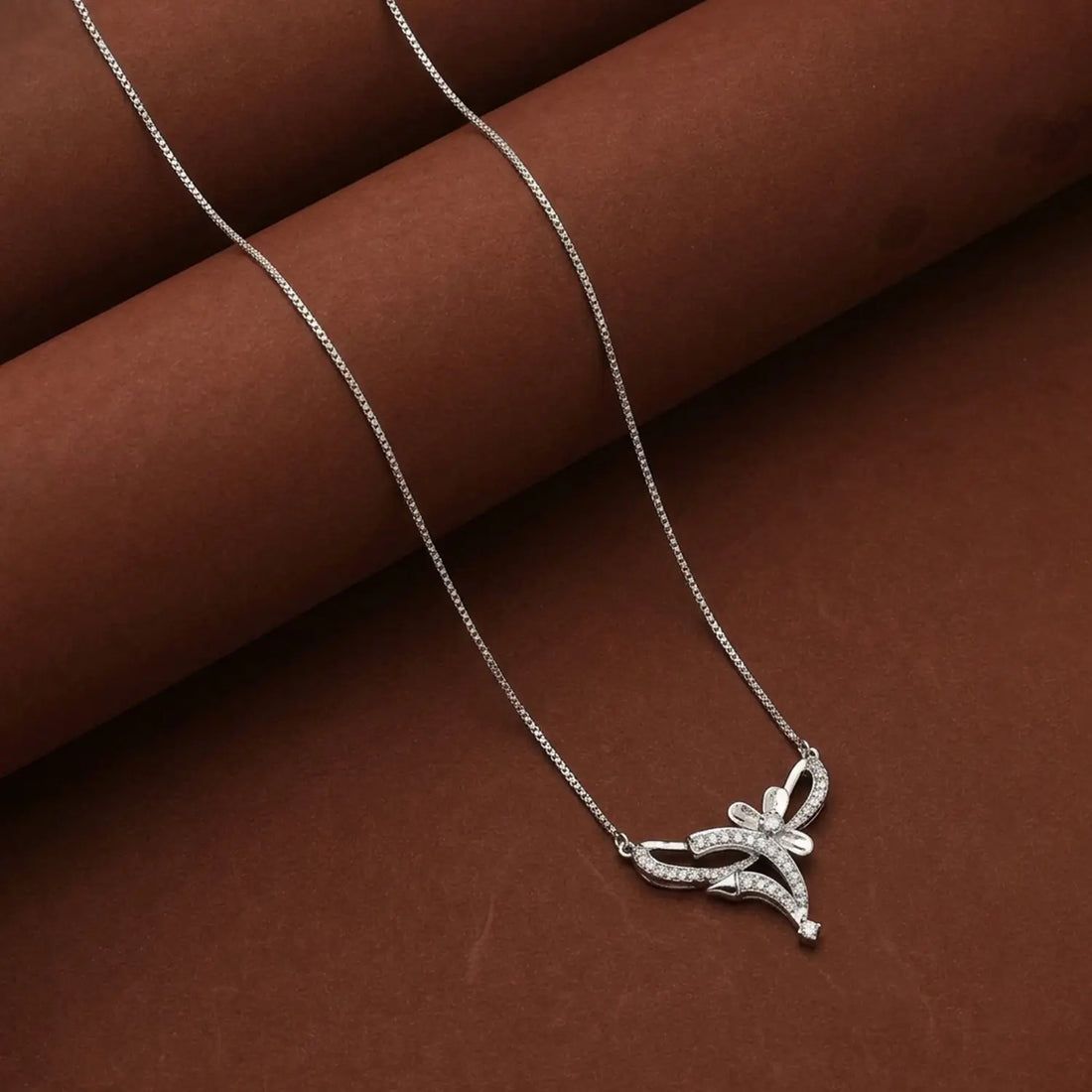 Elegant Floral Design Silver Mangalsutra - Made With Pure 925 Silver