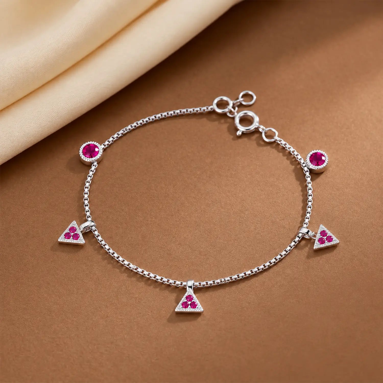 Pink Triangle Charm Bracelet – Elegant & Modern - Made With Pure 925 Silver