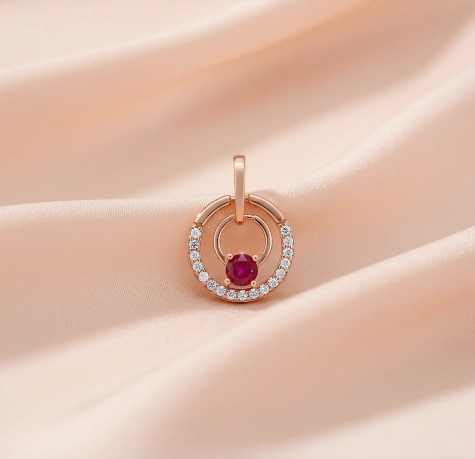 Rose Gold Ruby Circle Silver Pendant - Made With 925 Pure Silver