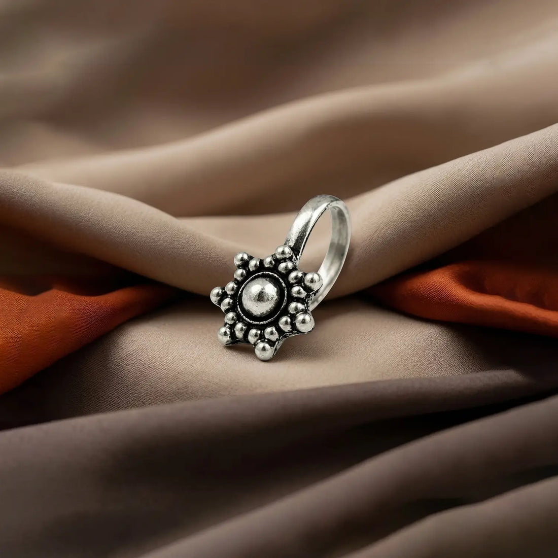 Vintage Floral Oxidised Silver Nose Pin- Made With Pure 925 Silver