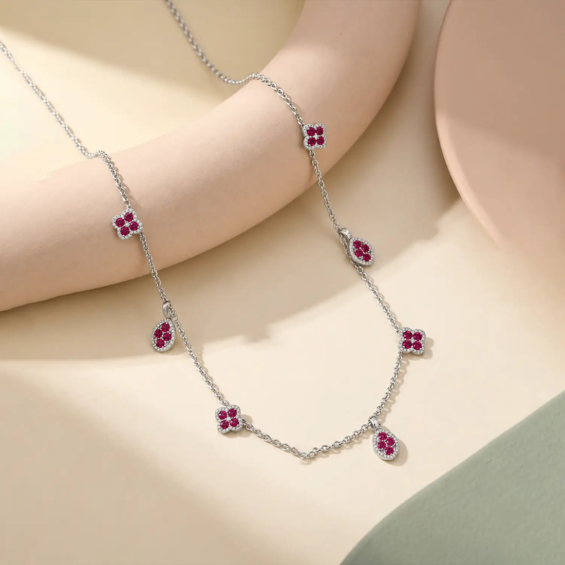 Elegant Ruby Floral Charm Silver Chain - Made With Pure 925 Silver