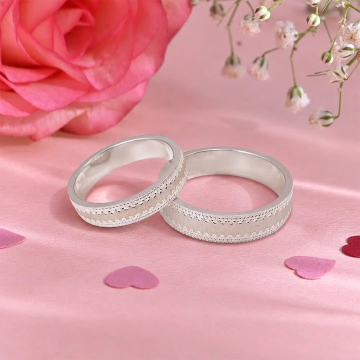 Elegant Textured Couple Band Rings - Made With Pure 925 Silver