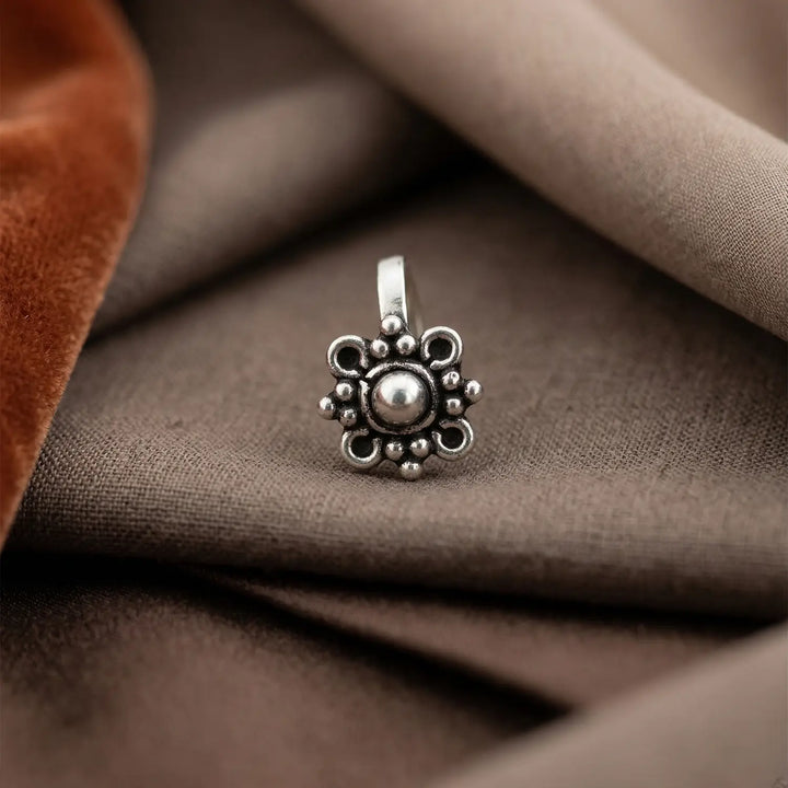 Vintage Floral Oxidised Silver Nose Pin- Made With Pure 925 Silver