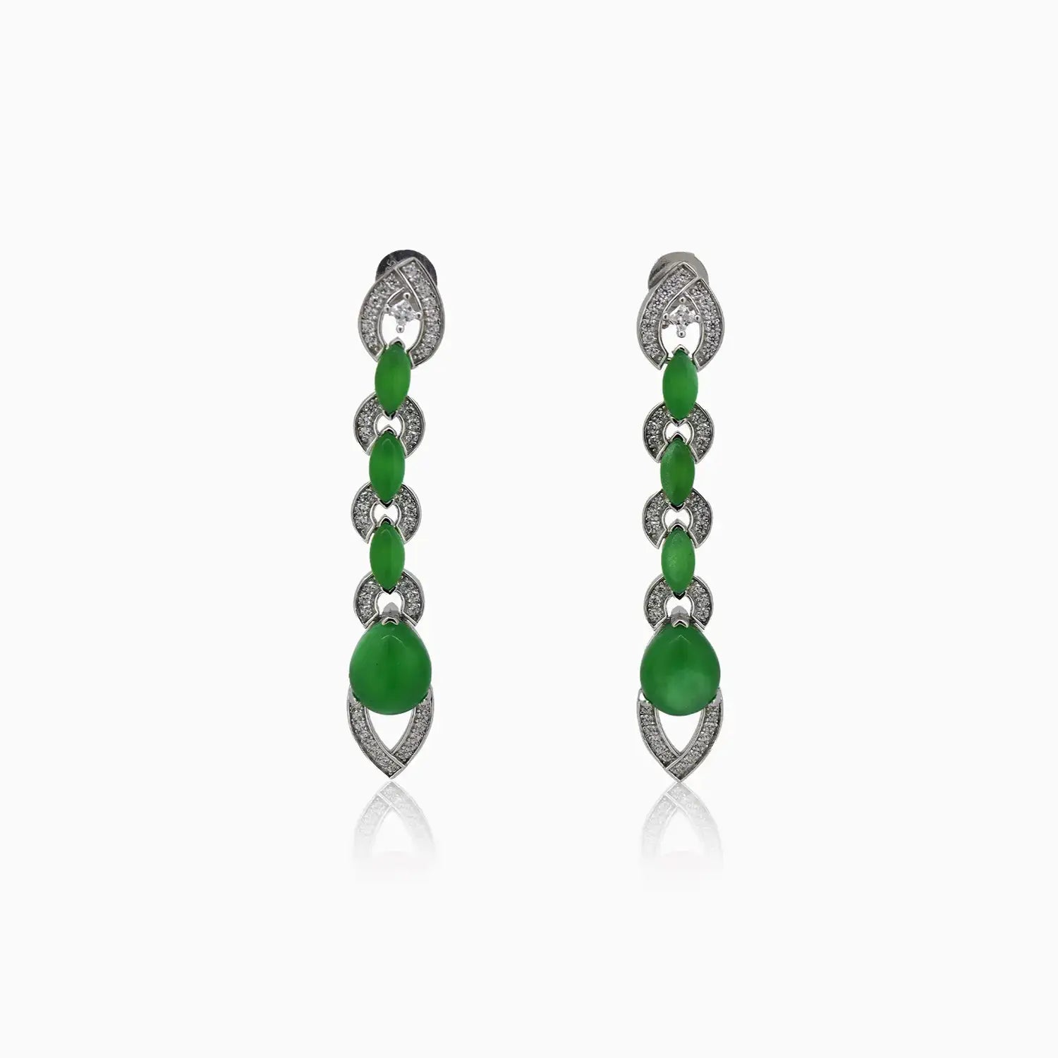 Elegant Silver & Green Stone Dangle Earrings- Made With Pure 925 Silver